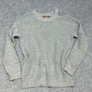 Bellini Light Grey Faux Pearl Rhinestone Sequin Mock Neck Sweater Pullover M